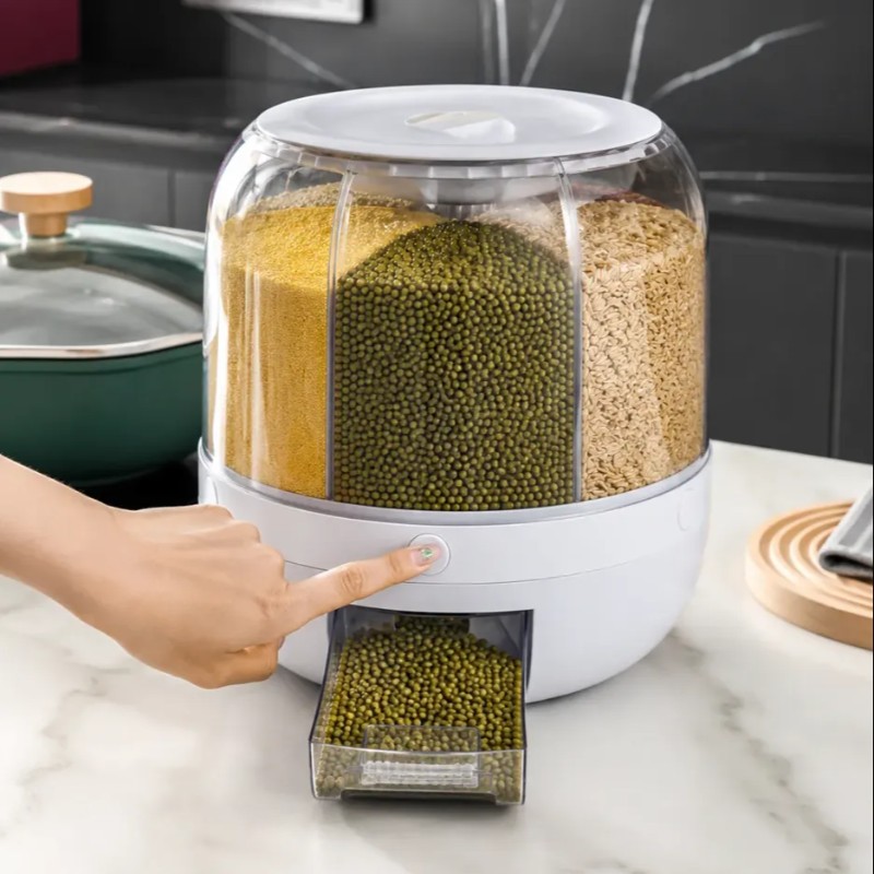 Dispenser Giratório 360° 6 em 1 Porta Grãos Cereais Arroz Feijão