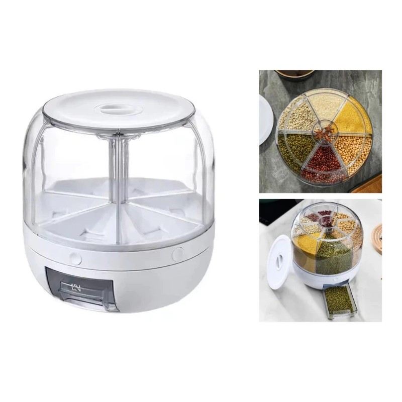 Organizador Dispenser Giratório 6 Divisórias Cereais Grãos Alimentos